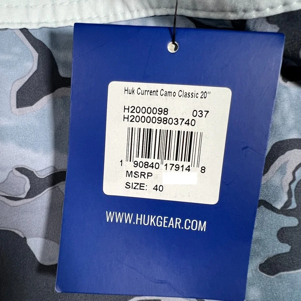 Huk Current Camo Classic Board Shorts Mens 40 New Blue Shorts Fishing Trunks